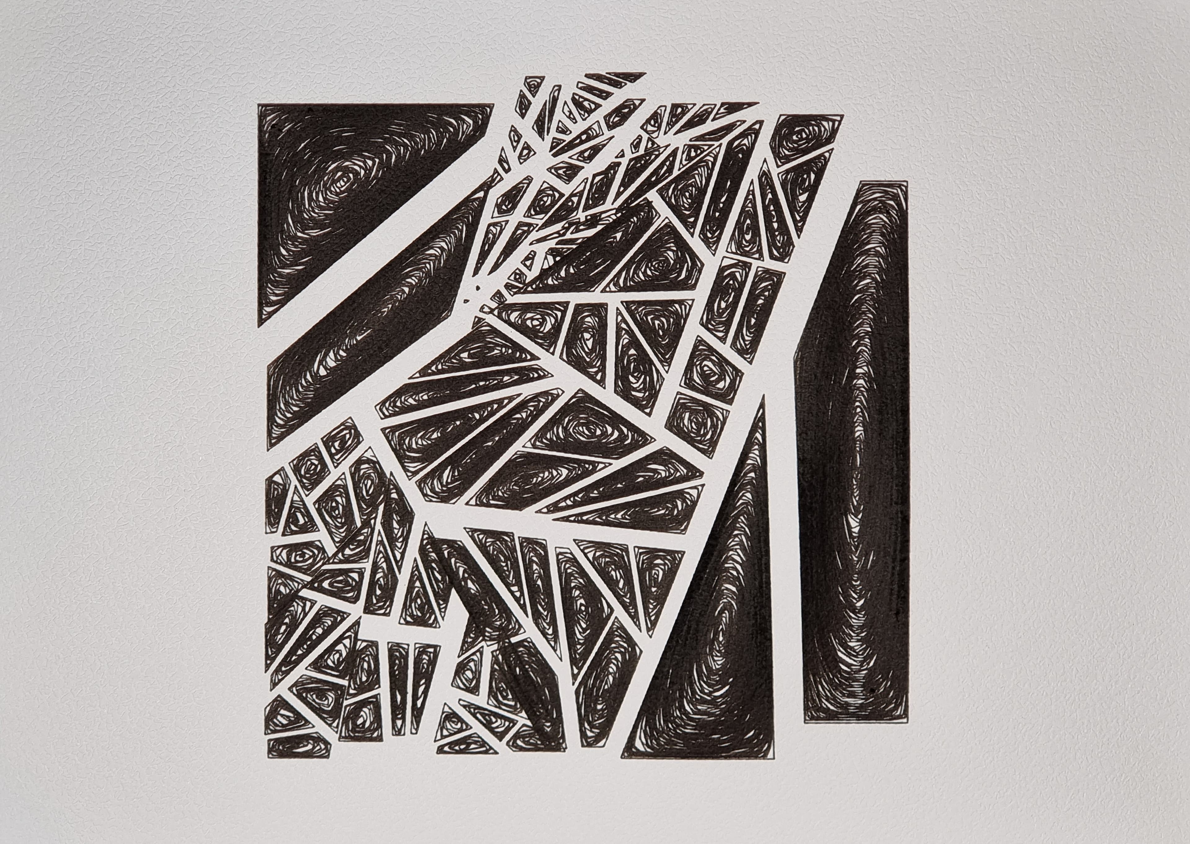 greweb, Plot 367, recursively slicing polygons, A4 watercolor paper, fountain pen with Black ink, 2022 Plot 367